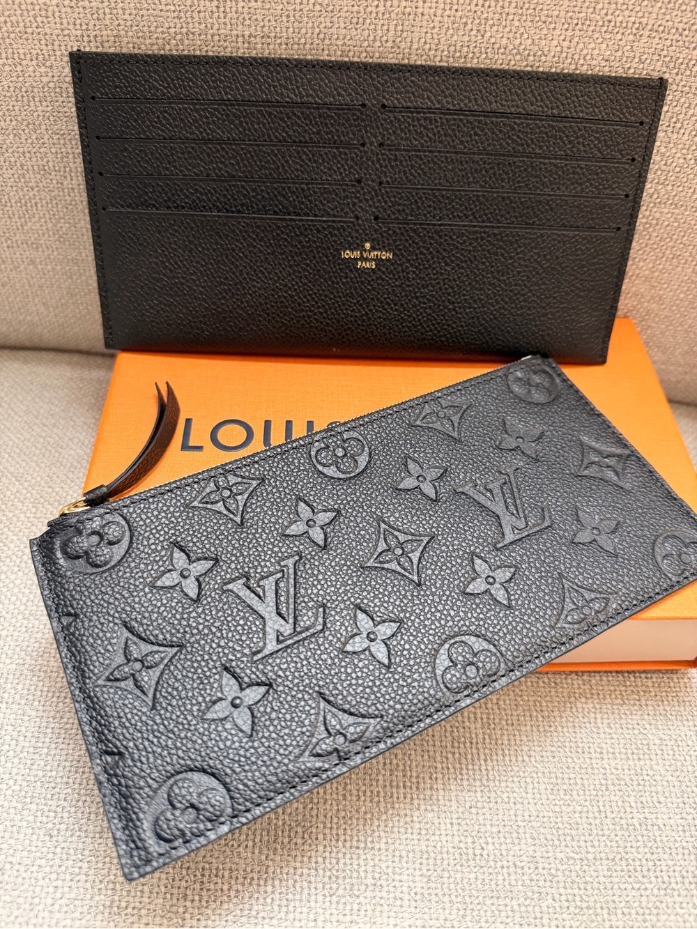 Louis Vuitton Black Monogram-Embossed Leather Card Holder & Zip Pouch Duo